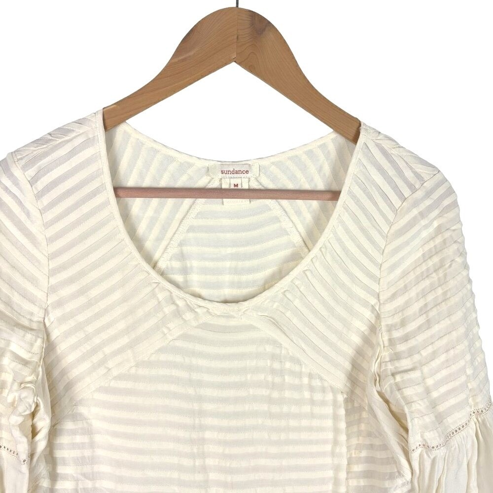 Sundance Womens Cream Long Sleeve Rayon Blouse‎ Tunic Sz M Cottagecore Prairie - Picture 3 of 10